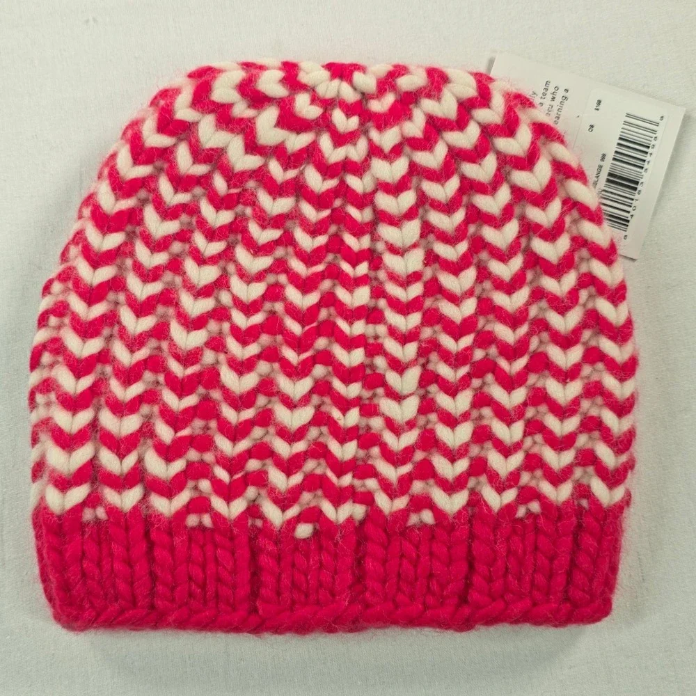 Lele Sadoughi Women Boston Beanie OS Red Melange Handmade Chunky Knit Winter NWT